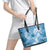 Polynesian Hibiscus Flower Tribal Leather Tote Bag Blue Color