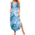 Polynesian Hibiscus Flower Tribal Summer Maxi Dress Blue Color