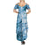 Polynesian Hibiscus Flower Tribal Summer Maxi Dress Blue Color