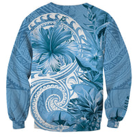 Polynesian Hibiscus Flower Tribal Sweatshirt Blue Color