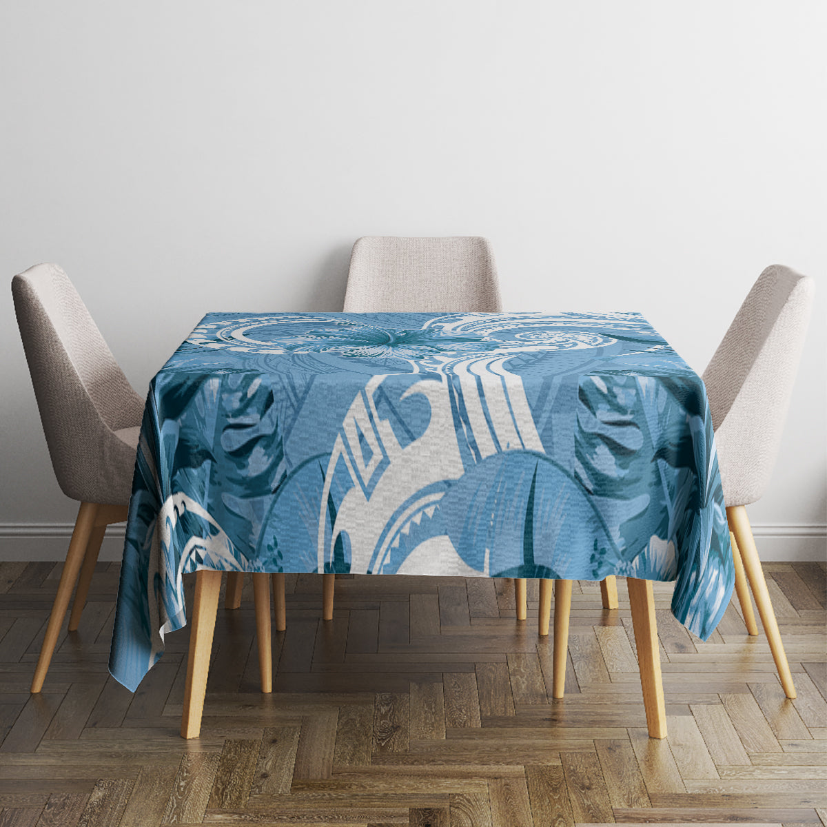 Polynesian Hibiscus Flower Tribal Tablecloth Blue Color