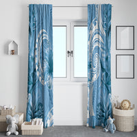 Polynesian Hibiscus Flower Tribal Window Curtain Blue Color