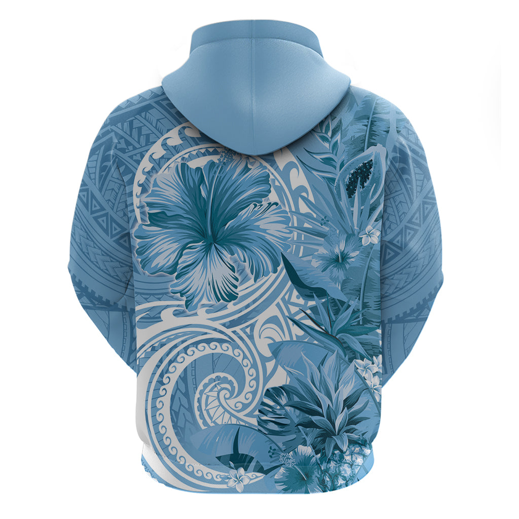 Polynesian Hibiscus Flower Tribal Zip Hoodie Blue Color