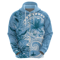 Polynesian Hibiscus Flower Tribal Zip Hoodie Blue Color
