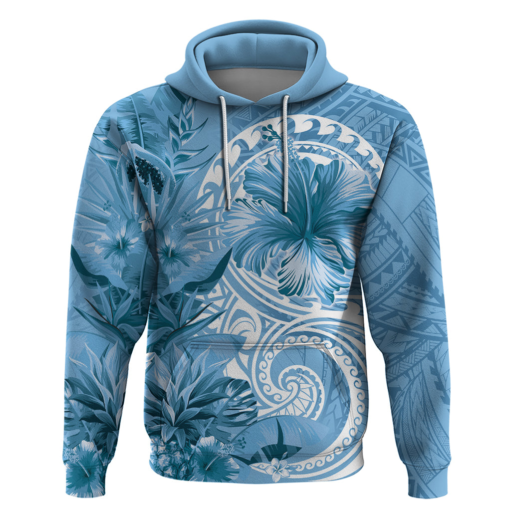 Polynesian Hibiscus Flower Tribal Zip Hoodie Blue Color