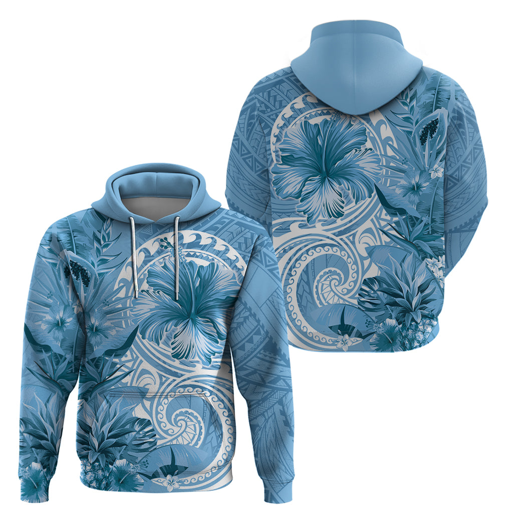Polynesian Hibiscus Flower Tribal Zip Hoodie Blue Color