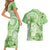 Polynesian Hibiscus Flower Tribal Couples Matching Short Sleeve Bodycon Dress and Hawaiian Shirt Lime Green Color