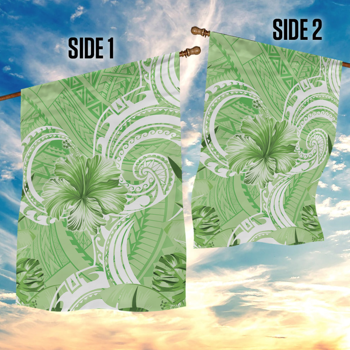 Polynesian Hibiscus Flower Tribal Garden Flag Lime Green Color