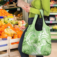 Polynesian Hibiscus Flower Tribal Grocery Bag Lime Green Color