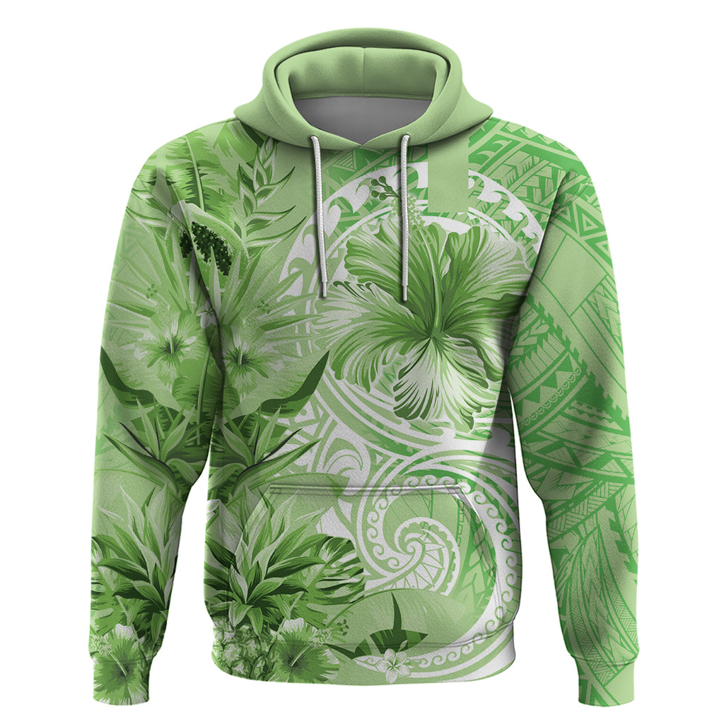 Polynesian Hibiscus Flower Tribal Hoodie Lime Green Color