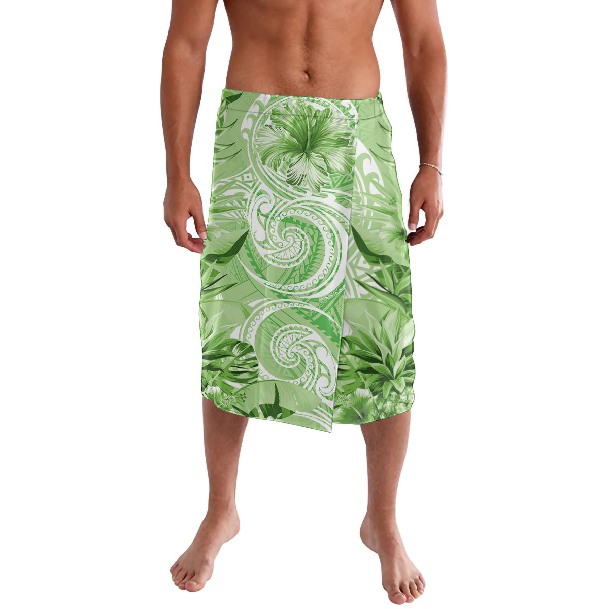 Polynesian Hibiscus Flower Tribal Lavalava Lime Green Color