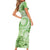 Polynesian Hibiscus Flower Tribal Short Sleeve Bodycon Dress Lime Green Color