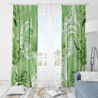 Polynesian Hibiscus Flower Tribal Window Curtain Lime Green Color