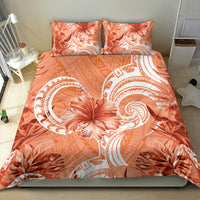 Polynesian Hibiscus Flower Tribal Bedding Set Peach Color