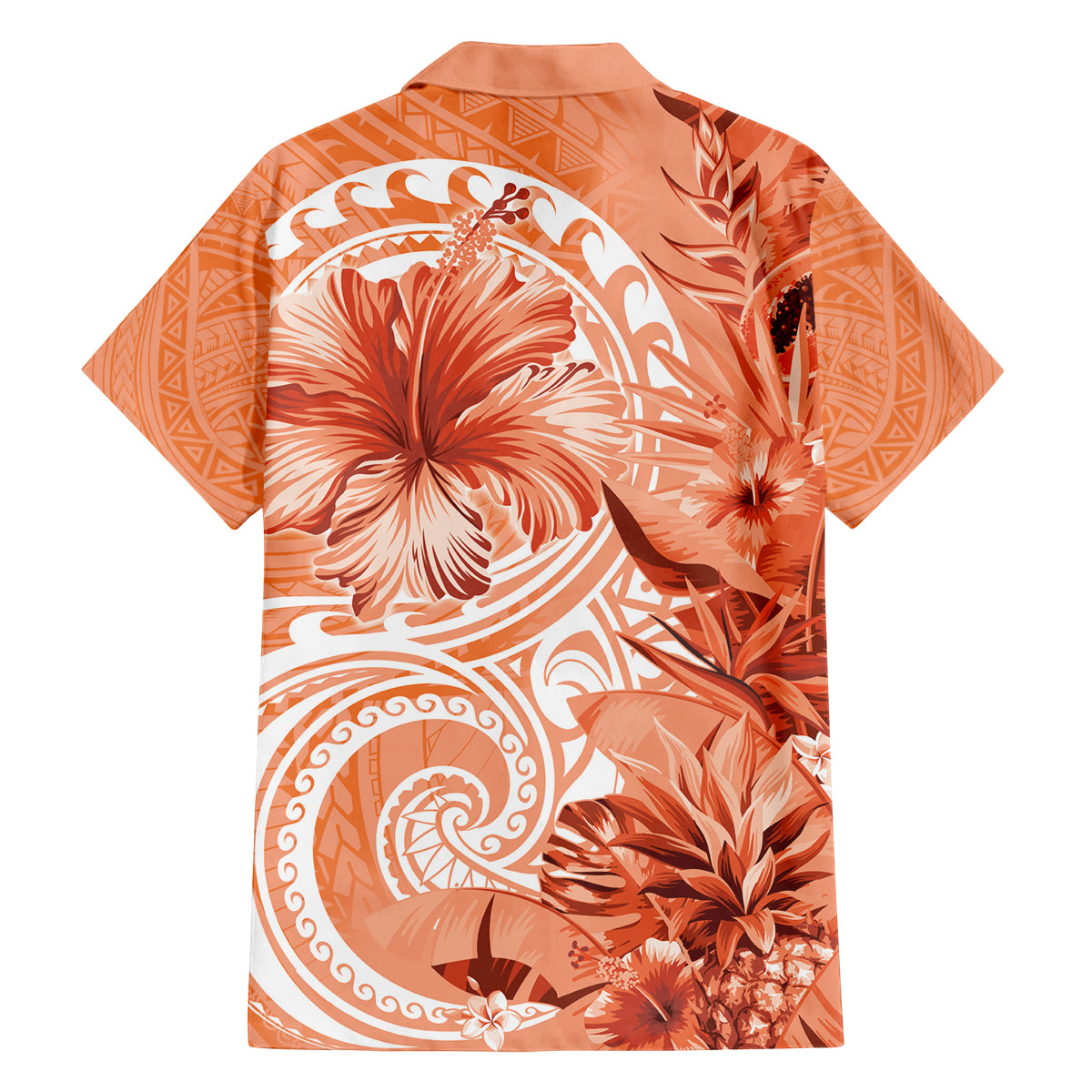 Polynesian Hibiscus Flower Tribal Family Matching Long Sleeve Bodycon Dress and Hawaiian Shirt Peach Color