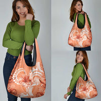 Polynesian Hibiscus Flower Tribal Grocery Bag Peach Color