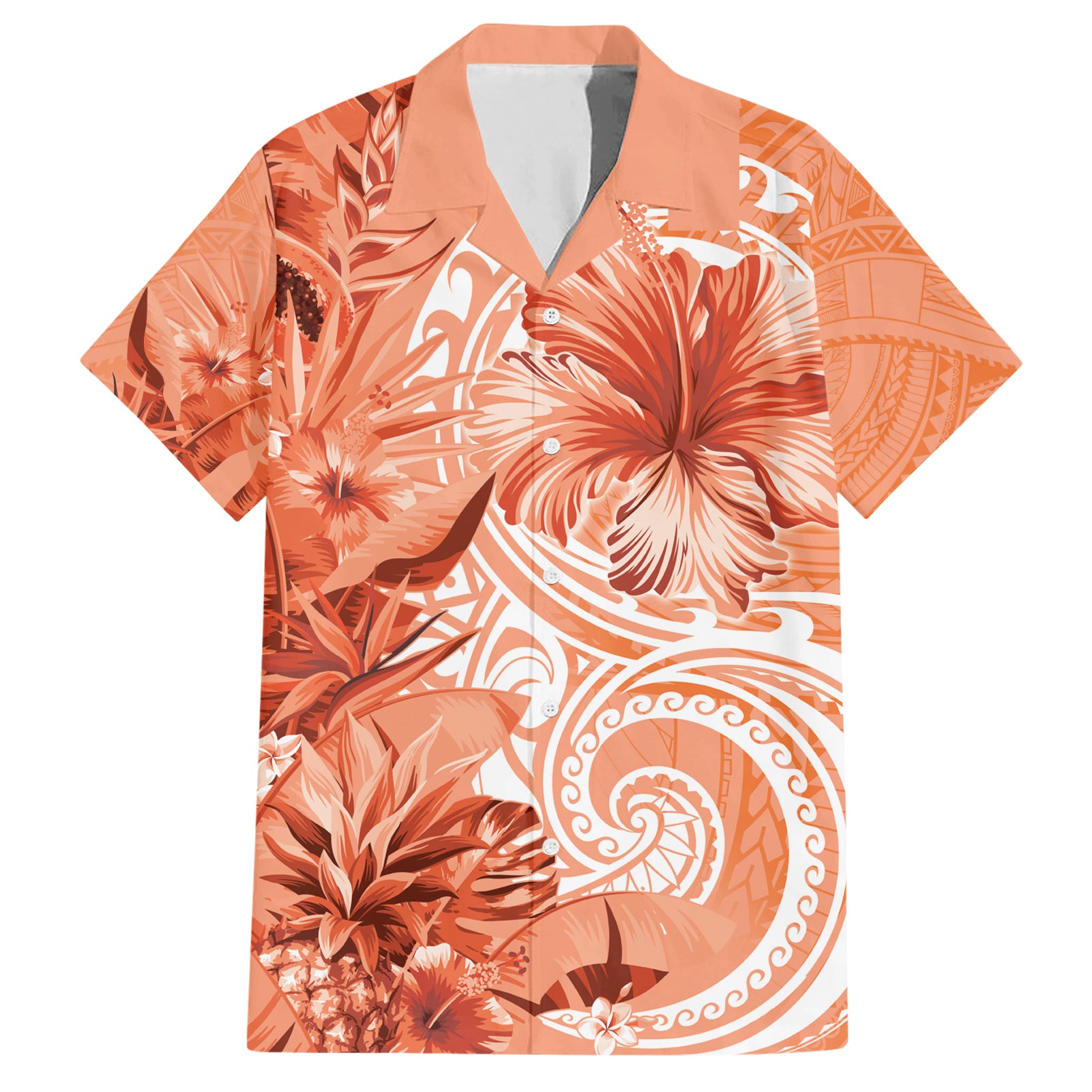 Polynesian Hibiscus Flower Tribal Hawaiian Shirt Peach Color