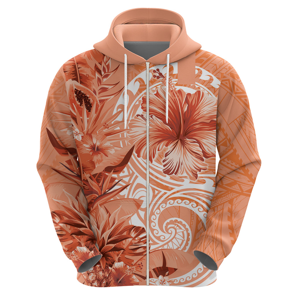 Polynesian Hibiscus Flower Tribal Hoodie Peach Color