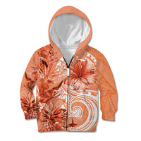 Polynesian Hibiscus Flower Tribal Kid Hoodie Peach Color