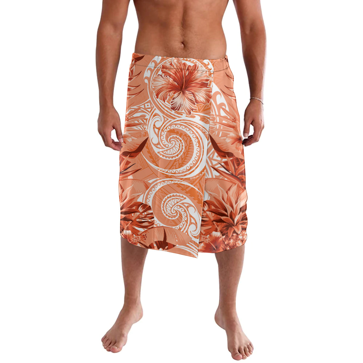 Polynesian Hibiscus Flower Tribal Lavalava Peach Color