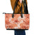 Polynesian Hibiscus Flower Tribal Leather Tote Bag Peach Color