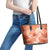 Polynesian Hibiscus Flower Tribal Leather Tote Bag Peach Color