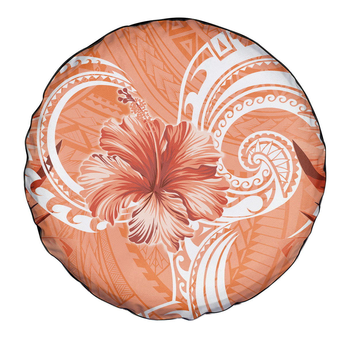 Polynesian Hibiscus Flower Tribal Spare Tire Cover Peach Color