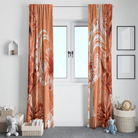 Polynesian Hibiscus Flower Tribal Window Curtain Peach Color