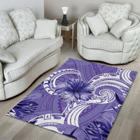 Polynesian Hibiscus Flower Tribal Area Rug Violet Color