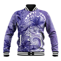 Polynesian Hibiscus Flower Tribal Baseball Jacket Violet Color