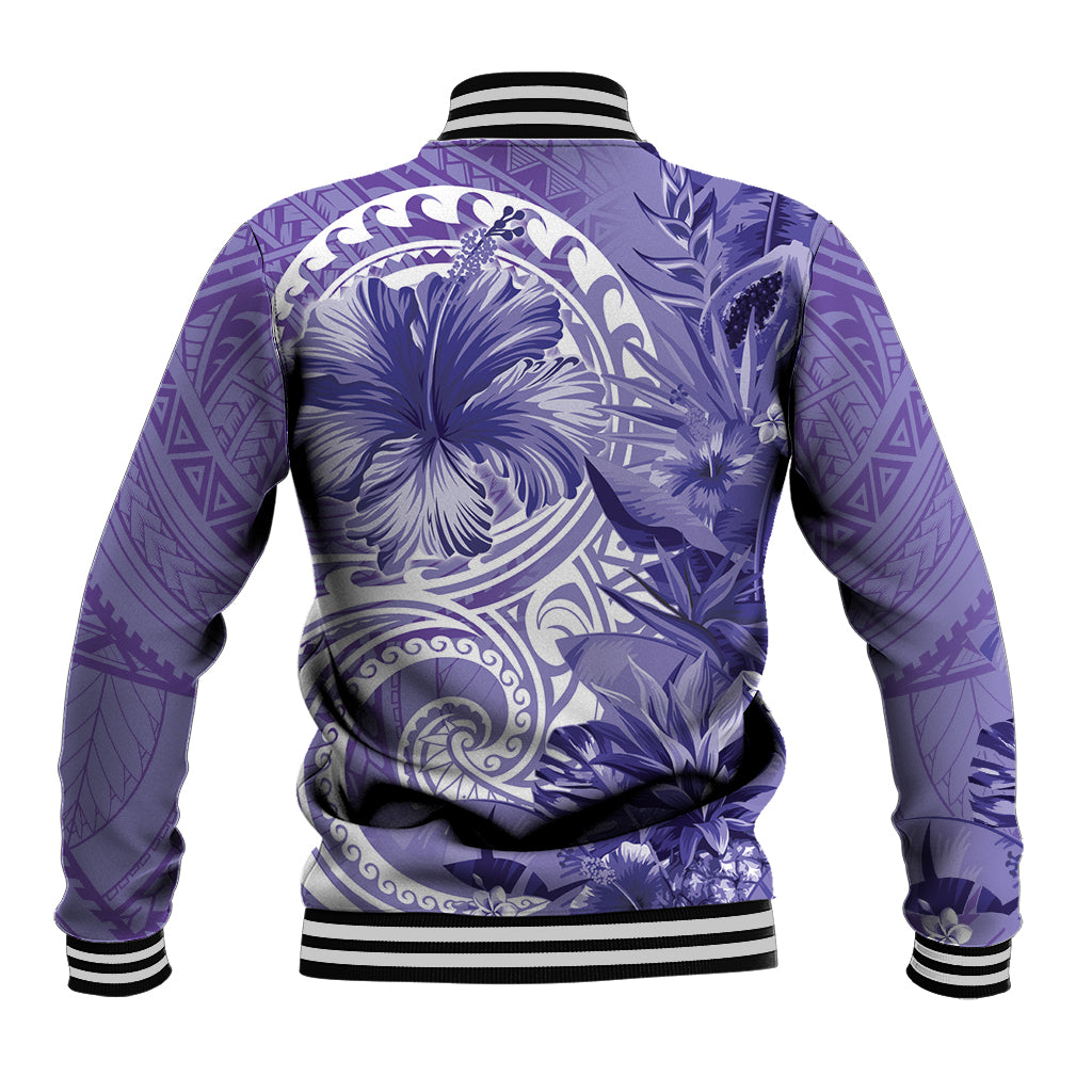 Polynesian Hibiscus Flower Tribal Baseball Jacket Violet Color