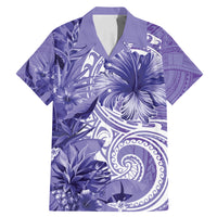 Polynesian Hibiscus Flower Tribal Family Matching Mermaid Dress and Hawaiian Shirt Violet Color