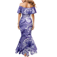 Polynesian Hibiscus Flower Tribal Family Matching Mermaid Dress and Hawaiian Shirt Violet Color