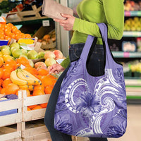Polynesian Hibiscus Flower Tribal Grocery Bag Violet Color
