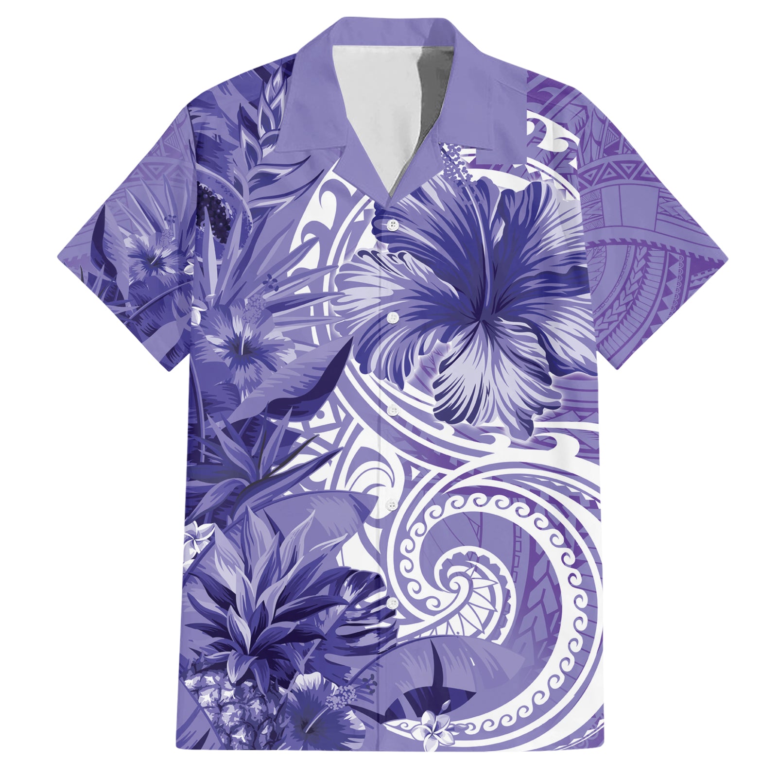 Polynesian Hibiscus Flower Tribal Hawaiian Shirt Violet Color