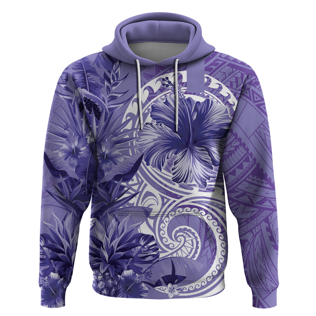 Polynesian Hibiscus Flower Tribal Hoodie Violet Color