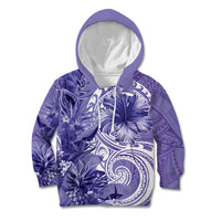 Polynesian Hibiscus Flower Tribal Kid Hoodie Violet Color
