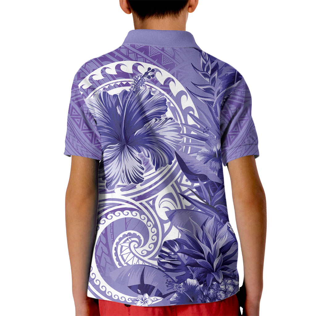 Polynesian Hibiscus Flower Tribal Kid Polo Shirt Violet Color
