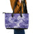 Polynesian Hibiscus Flower Tribal Leather Tote Bag Violet Color