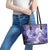 Polynesian Hibiscus Flower Tribal Leather Tote Bag Violet Color