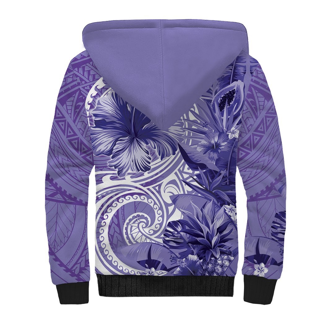 Polynesian Hibiscus Flower Tribal Sherpa Hoodie Violet Color LT9 - Polynesian Pride
