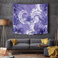 Polynesian Hibiscus Flower Tribal Tapestry Violet Color