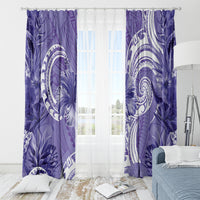 Polynesian Hibiscus Flower Tribal Window Curtain Violet Color