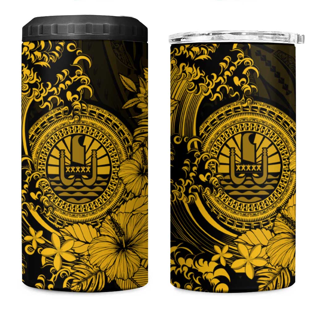 Gold Polynesian Tahiti Island 4 in 1 Can Cooler Tumbler The Wave of Water