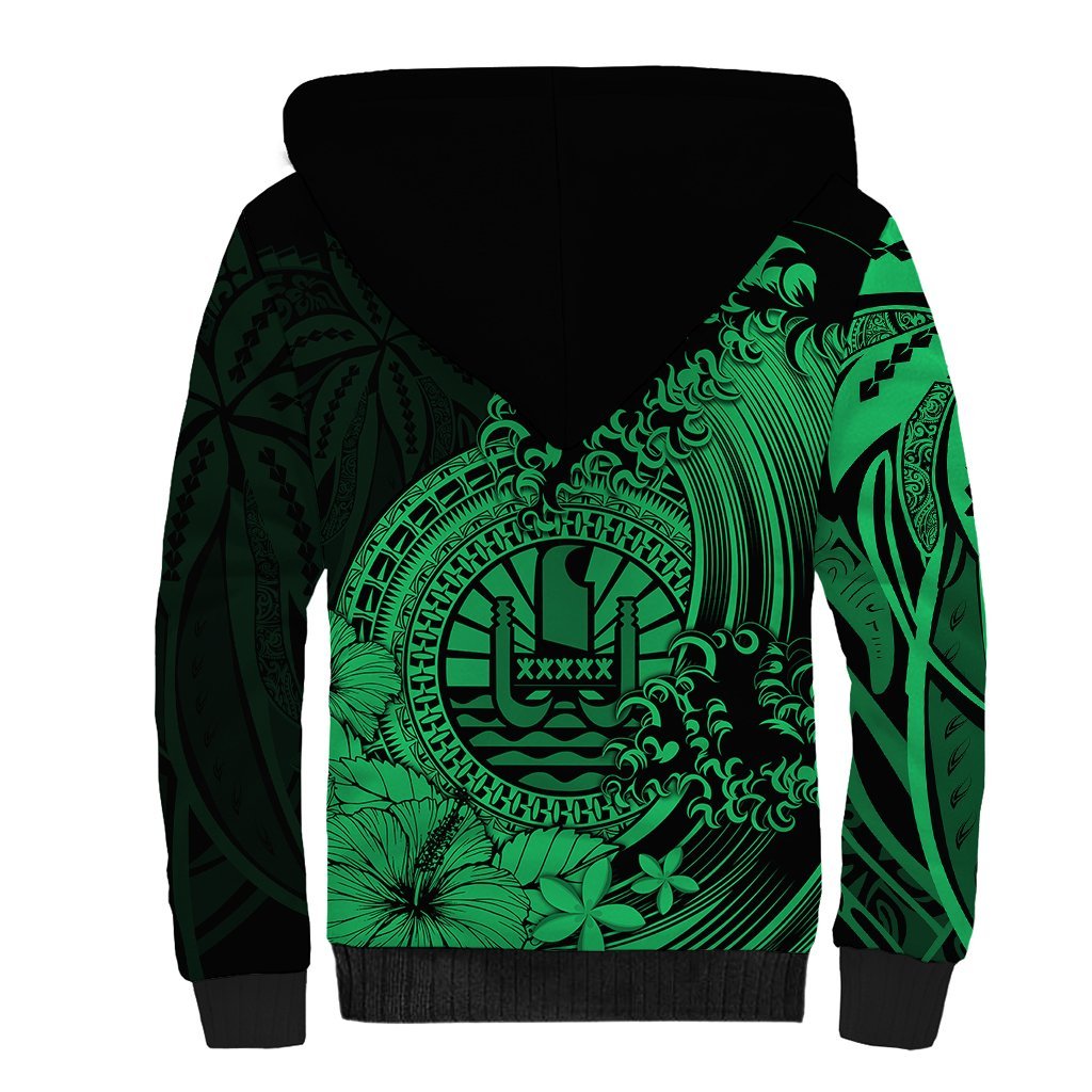 Polynesian Tahiti Island Sherpa Hoodie The Wave of Water - Green LT9 - Polynesian Pride