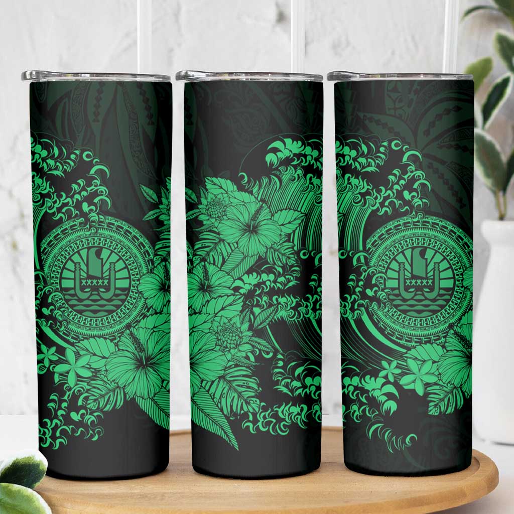 Green Polynesian Tahiti Island Skinny Tumbler The Wave of Water LT9 - Polynesian Pride