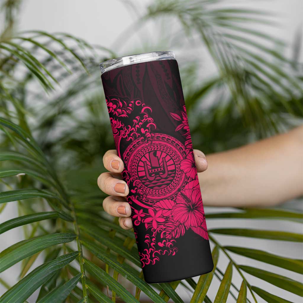 Pink Polynesian Tahiti Island Skinny Tumbler The Wave of Water LT9 - Polynesian Pride