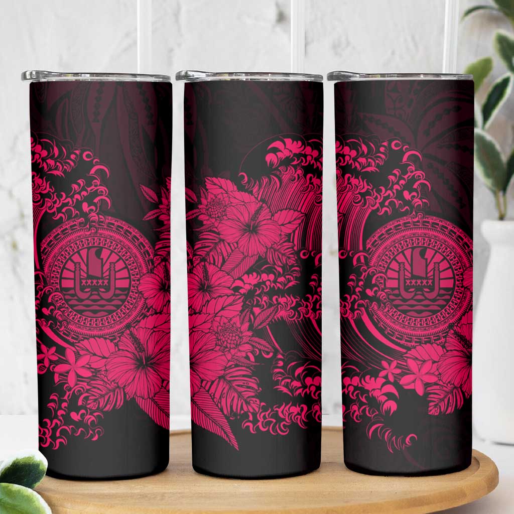 Pink Polynesian Tahiti Island Skinny Tumbler The Wave of Water LT9 - Polynesian Pride