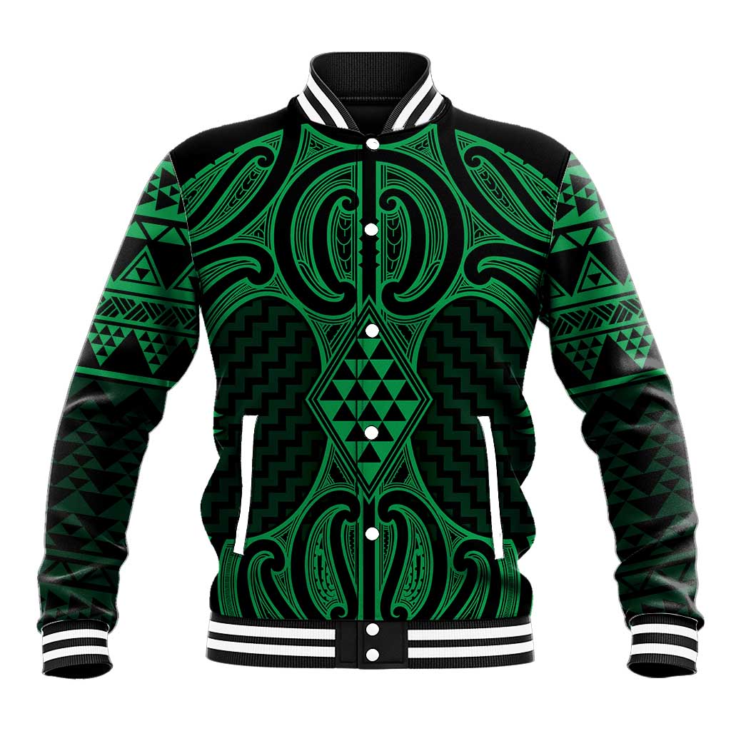 Kakariki Maori Ta Moko Poutama Art Baseball Jacket LT9 Unisex Green - Polynesian Pride