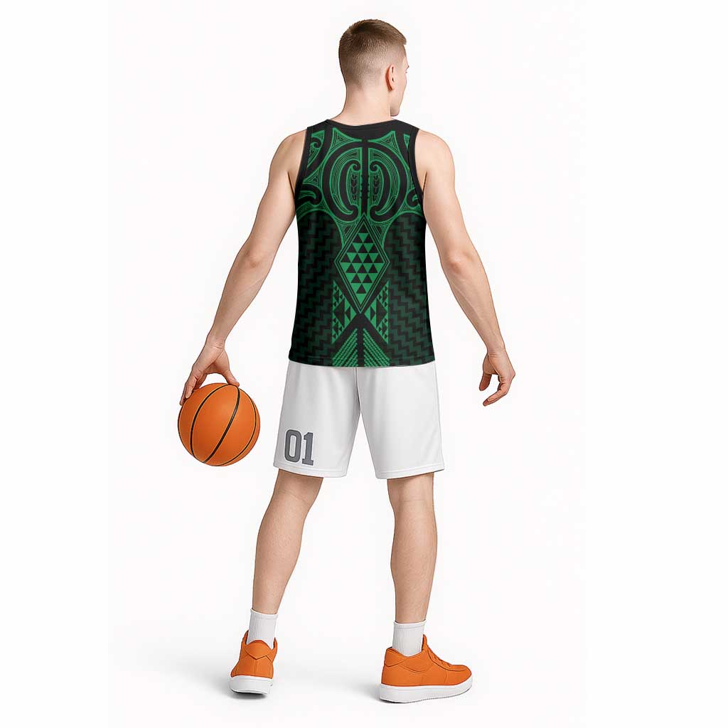 Kakariki Maori Ta Moko Poutama Art Basketball Jersey - Polynesian Pride